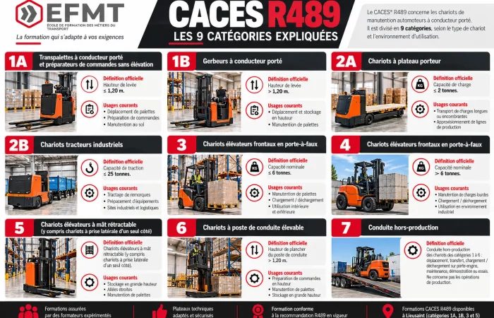 CACES R489 : quelles sont les différentes catégories de chariots élévateurs ?